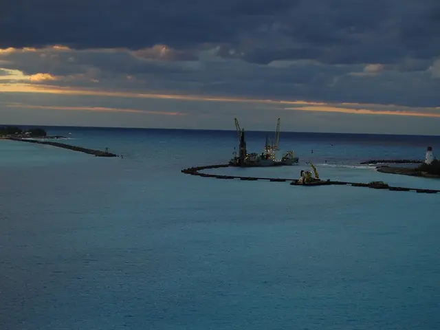 In this picture I can see water, ship, boat and sky.